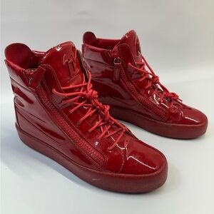 Giuseppe Zanotti Sneakers Men High Top Patent Leather Red